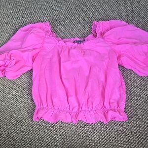 INC International Concepts Bubblegum Pink Puff Sleeve & Ruffle Blouse